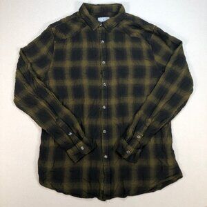 YoungLA Shirt Mens L Green Plaid Pearl Snap Lightweight Viscose Rayon Travel 448
